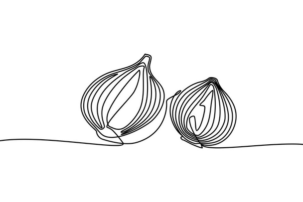 Dibujo continuo en línea de cebolla roja. Ilustración vectorial en blanco y negro
. - Vector, imagen