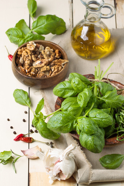 Basil, nuts and olive oil - 写真・画像