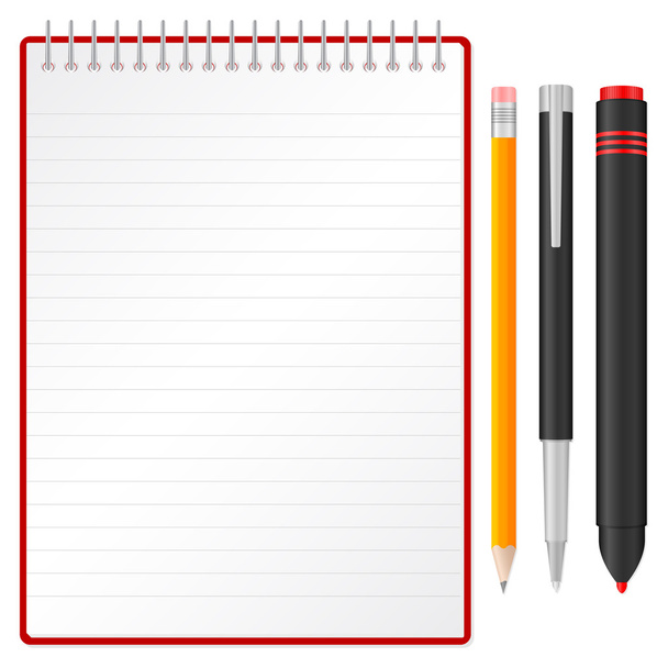 Notebook and pen pencil and marker - Vector, Image