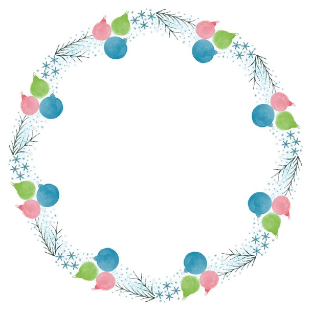 Corona de Navidad minimalista encantadora acuarela con ramitas y bolas
 - Foto, imagen
