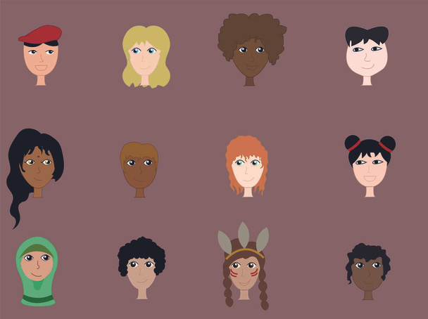 Ilustração de um grupo de pessoas de diferentes nacionalidades e cores da pele. O racismo e o conceito de igualdade
 - Foto, Imagem