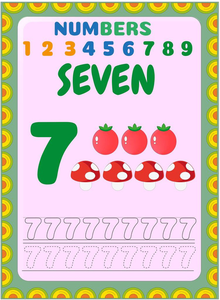 Matemáticas preescolares con diseño de tomate y champiñones
 - Vector, Imagen