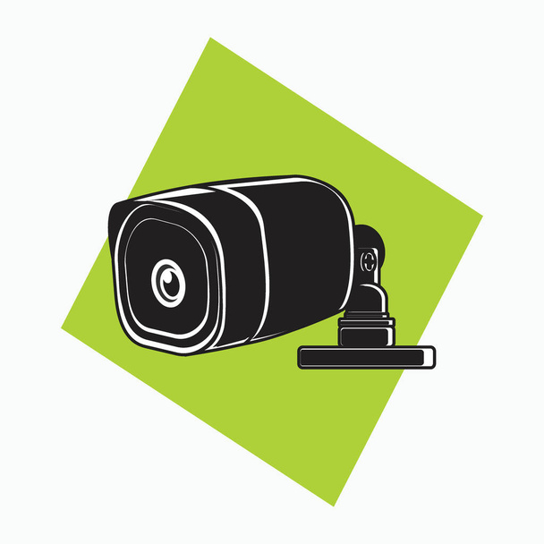 czarna ikona CCTV - tuba CCTV z czarnym obiektywem - ikona, symbol, logo kreskówki dla systemu bezpieczeństwa - Wektor, obraz