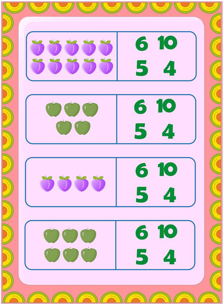 Preschool toddler math with peach and green apple design - Vettoriali, immagini
