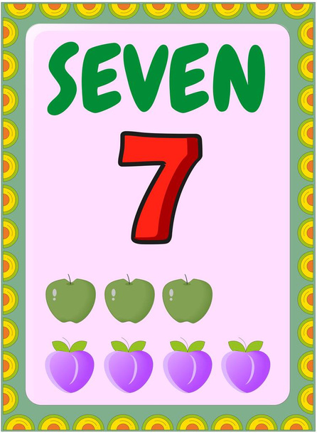 Matematica per bambini in età prescolare con pesca e design mela verde - Vettoriali, immagini
