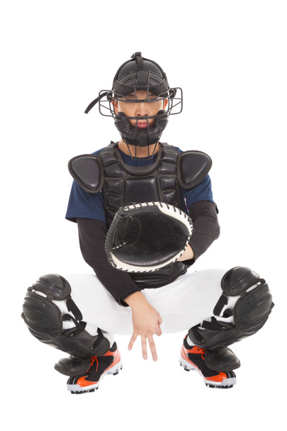 gracz w baseball, łapacza Wyświetlono tajny sygnał gest - Zdjęcie, obraz