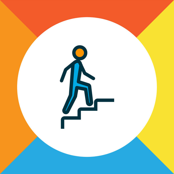 Homem subir escadas ícone colorido símbolo de linha. Elemento de escada isolada de qualidade premium em estilo moderno. - Vetor, Imagem