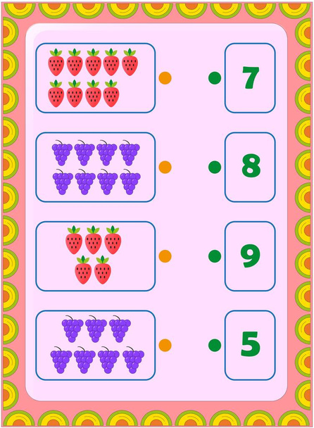 Preschool toddler math with grapes and strawberry design - Vector, Image