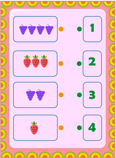 Matematica per bambini in età prescolare con uva e design di fragole - Vettoriali, immagini