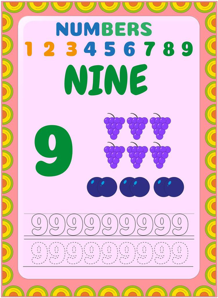 Preschool toddler math with blueberry and grapes design - Vector, Image