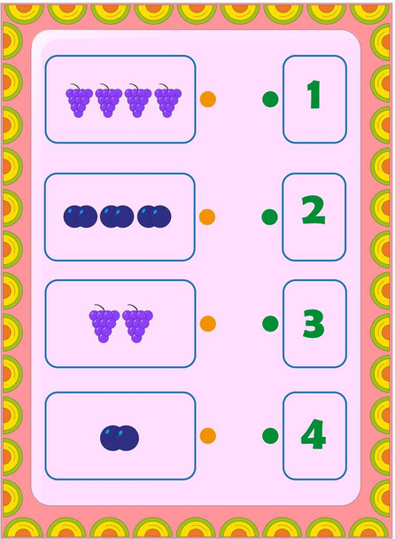 Matemáticas preescolares con diseño de arándanos y uvas
 - Vector, Imagen