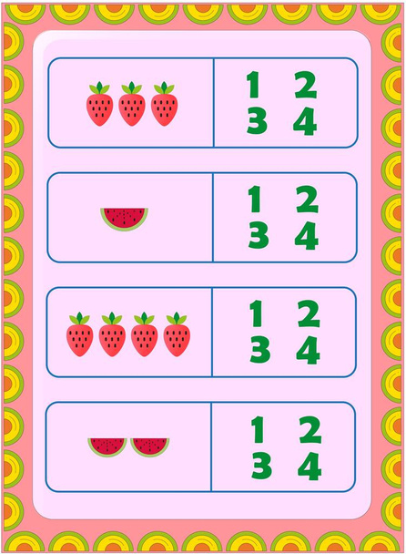 Předškolní a batolecí matika s melounem a jahodovým designem - Vektor, obrázek