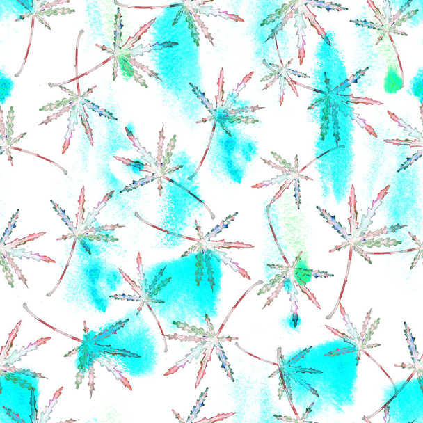 Cannabis leaves seamless Watercolor pattern - Foto, Bild