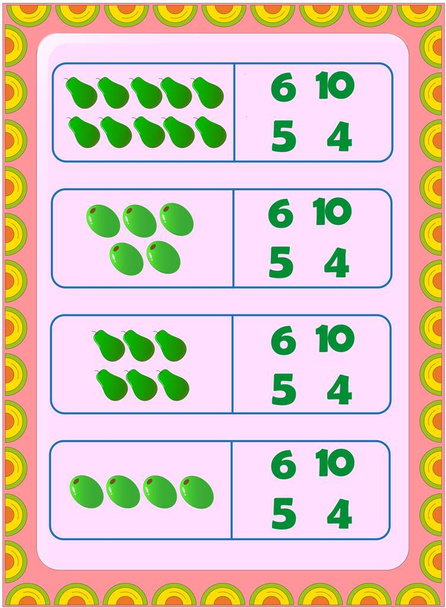 Matemática pré-escolar e infantil com design de azeitona e pêra
 - Vetor, Imagem