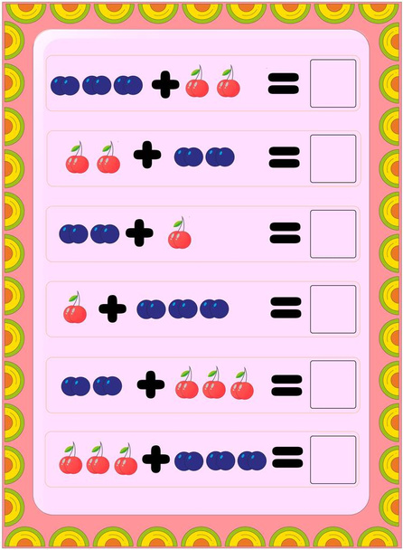 Matemáticas preescolares y de niños pequeños con diseño de cereza y arándanos
 - Vector, Imagen