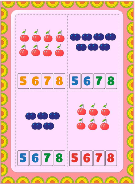 Preschool and toddler math with cherry and blueberry design - Vector, Image