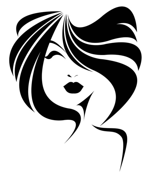 ショートヘアスタイルのアイコン、ロゴの女性は白い背景に直面している - ベクター画像