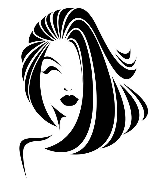 lange Frisur Ikone, Logo Frauen Gesicht auf weißem Hintergrund - Vektor, Bild