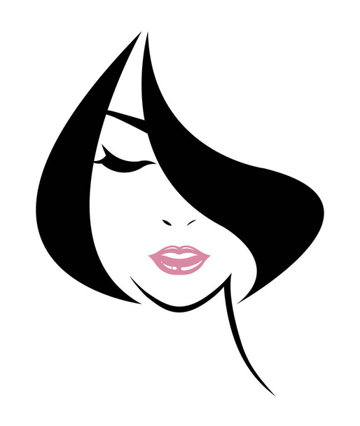 ショートヘアスタイルのアイコン、ロゴの女性の顔 - ベクター画像