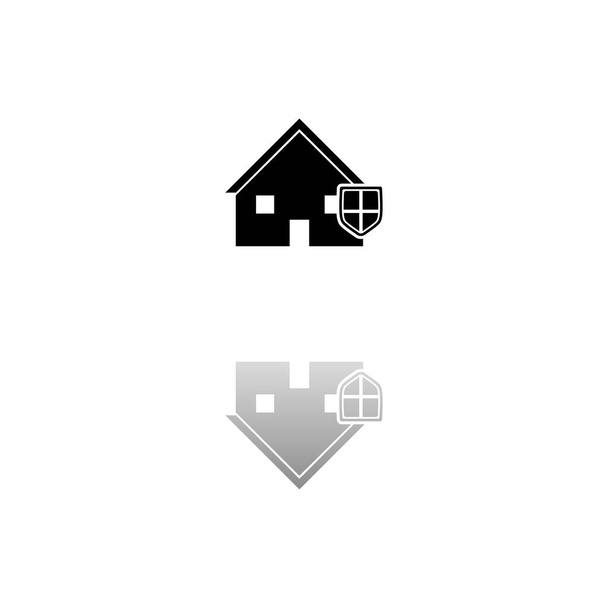 Ασφάλιση σπιτιού. Μαύρο σύμβολο σε λευκό φόντο. Απλή απεικόνιση. Επίπεδη Διανυσματική Εικόνα. Σκιά αντανάκλασης καθρέφτη. Μπορεί να χρησιμοποιηθεί σε logo, web, mobile και UI UX project - Διάνυσμα, εικόνα