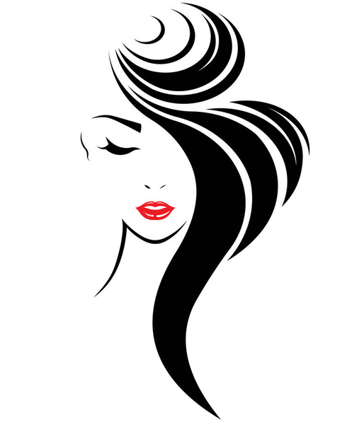 Ícone de estilo de cabelo longo, rosto de mulheres logotipo
 - Vetor, Imagem