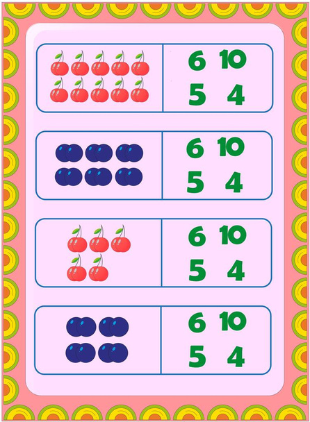 Matemáticas preescolares y de niños pequeños con diseño de cereza y arándanos
 - Vector, Imagen