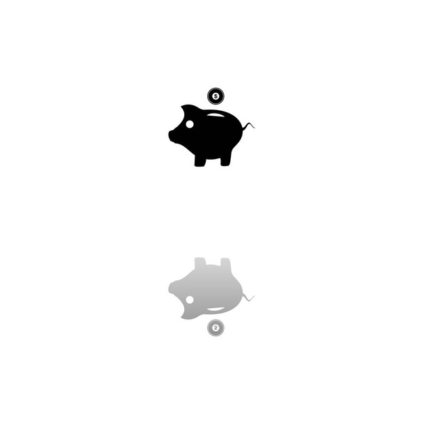 Spardose Schwein. Schwarzes Symbol auf weißem Hintergrund. Einfache Illustration. Flat Vector Icon. Spiegelreflexschatten. Kann in Logo-, Web-, Mobil- und UI UX-Projekten verwendet werden - Vektor, Bild