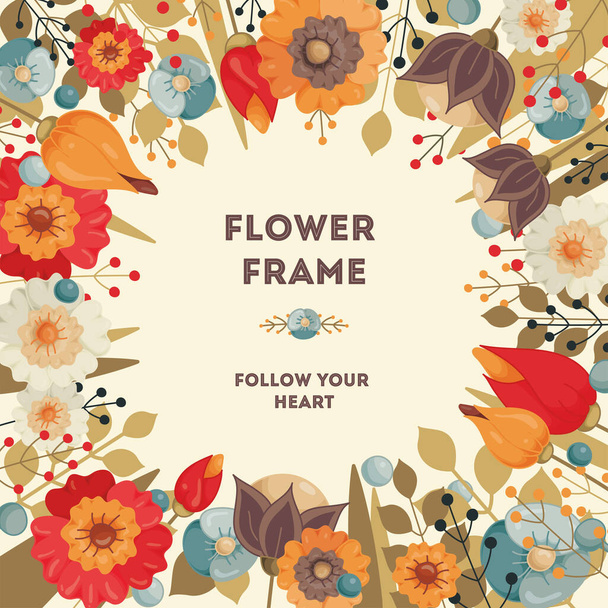 ヴィンテージスタイルの花は、招待状、カード、ラベル、割引カード、販売、紙や布に印刷するための花のフレームとして使用することができます. - ベクター画像