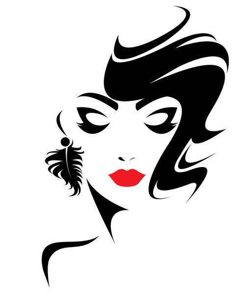 femme courte icône de style de cheveux, logo femmes visage - Vecteur, image