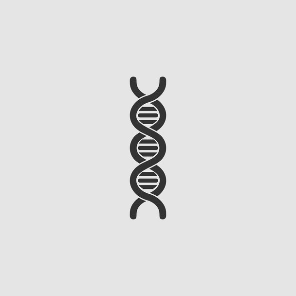 Icona del DNA vettoriale piatta. Pittogramma nero su sfondo grigio. Simbolo dell'illustrazione vettoriale - Vettoriali, immagini