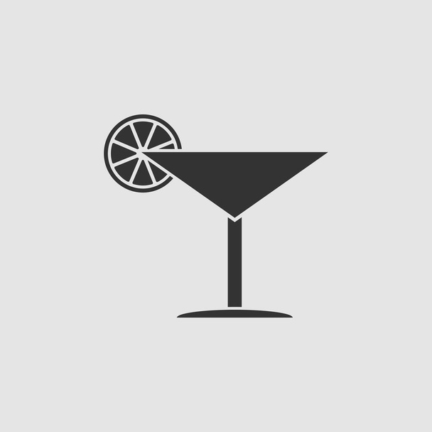 Cocktail icon flat. Black pictogram on grey background. Vector illustration symbol - Vector, Image
