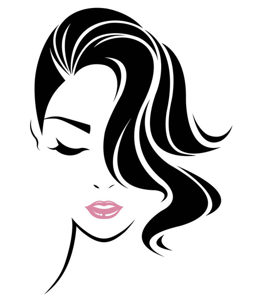 γυναίκες κοντά μαλλιά εικονίδιο στυλ, λογότυπο γυναίκες πρόσωπο - Διάνυσμα, εικόνα