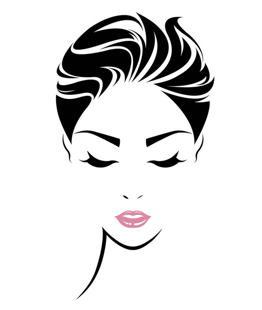Kadınlar kısa saç stili ikonu, logo kadın yüzü - Vektör, Görsel