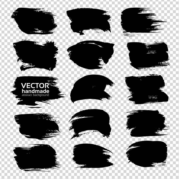 Textured abstract black strokes set isolated on imitation transparent background - Vektori, kuva