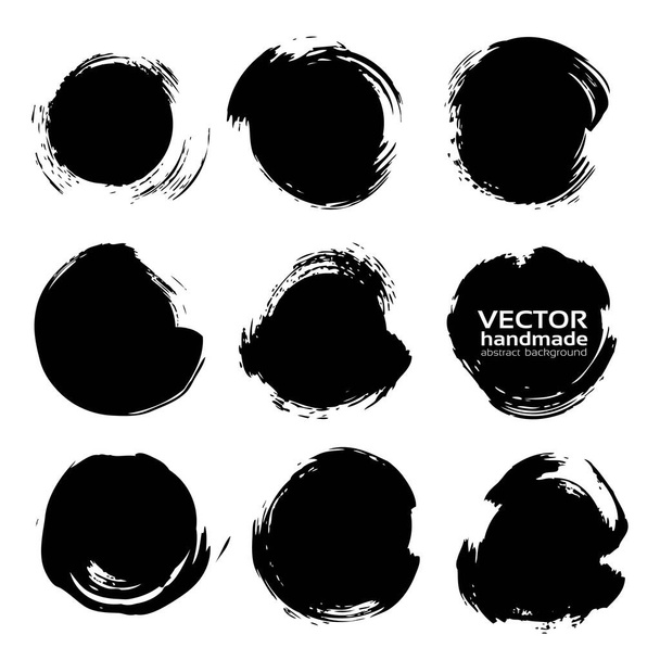 Abstract black big circle textured strokes set  isolated on a white background - Vetor, Imagem