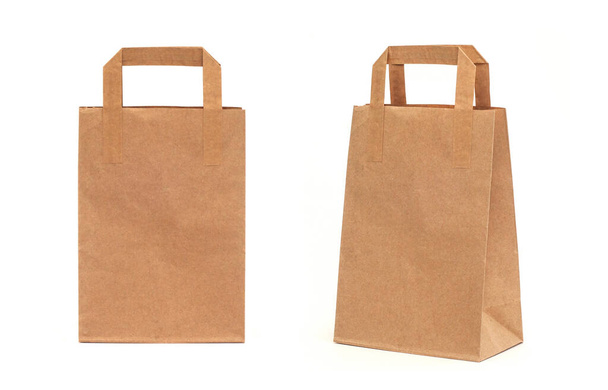 paper bag isolated on white background. Recycled paper shopping bag on white background. - Photo, Image