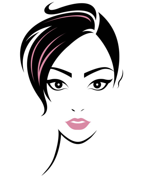 γυναίκες κοντά μαλλιά εικονίδιο στυλ, λογότυπο γυναίκες πρόσωπο - Διάνυσμα, εικόνα