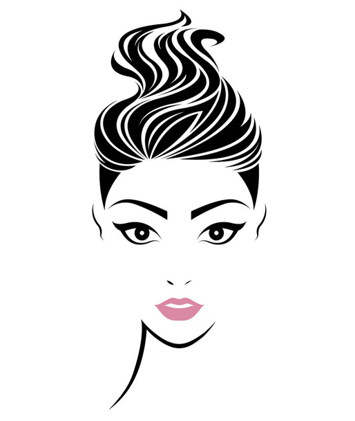 women short hair style icon, logo women face - Vector, Image