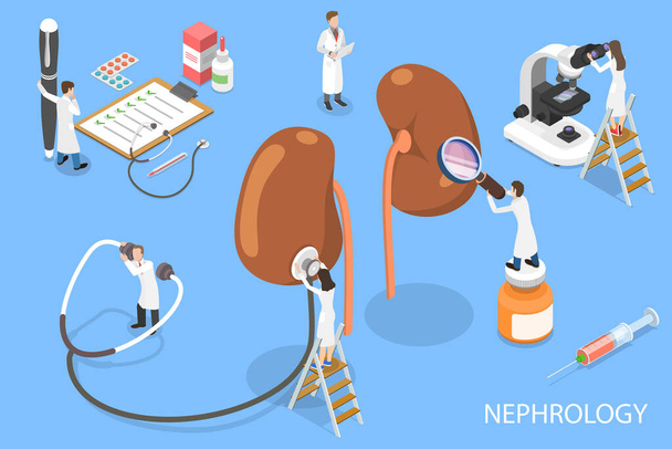 3D Isometric Flat Vector Concept of Nephrology Clinical Research. - Vector, Image