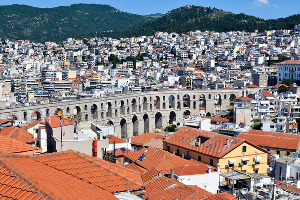 Greece, Kavala, cityscape with medieval aqueduct Kamares - Photo, Image