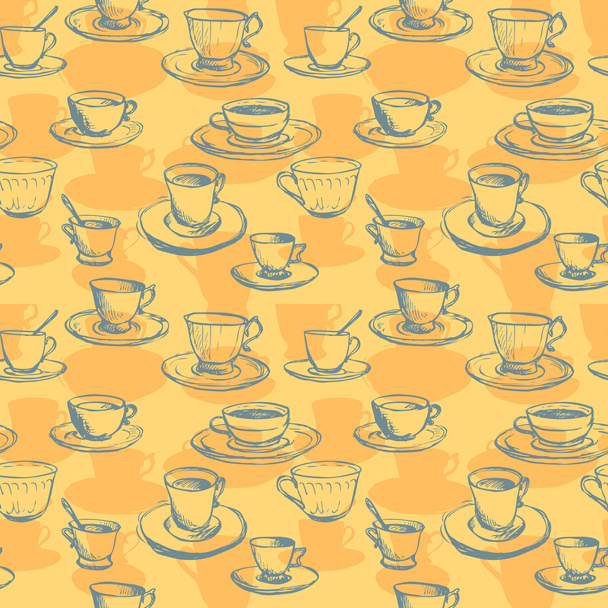Seamless vector pattern with teacups - Vektör, Görsel