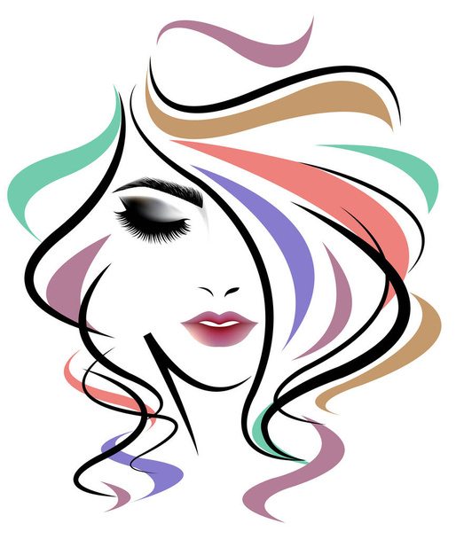 γυναίκες μακριά εικονίδιο στυλ μαλλιών, γυναίκες λογότυπο πρόσωπο σε λευκό φόντο - Διάνυσμα, εικόνα
