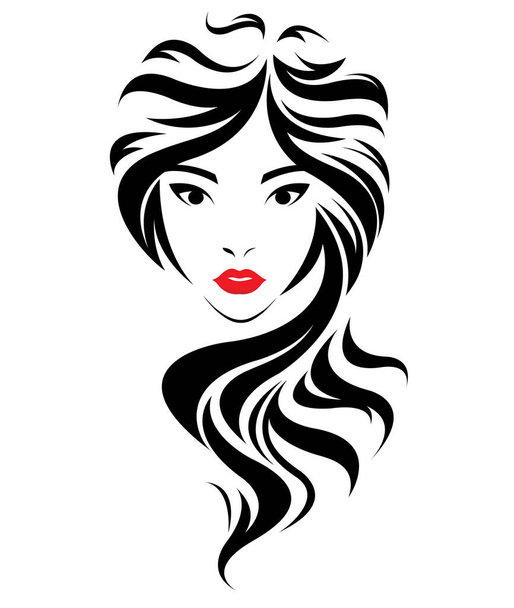 женщины длинные волосы стиль икона, логотип женщины лицо на белом фоне - Вектор,изображение
