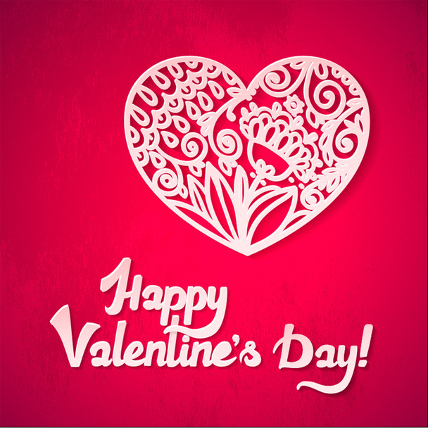 Happy Valentine's Day! Valentine's day lacy hearts vector greeting card. Heart with shadow. - Vektor, obrázek
