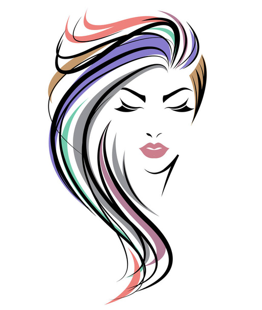Frauen lange Frisur Ikone, Logo Frauen Gesicht auf weißem Hintergrund - Vektor, Bild