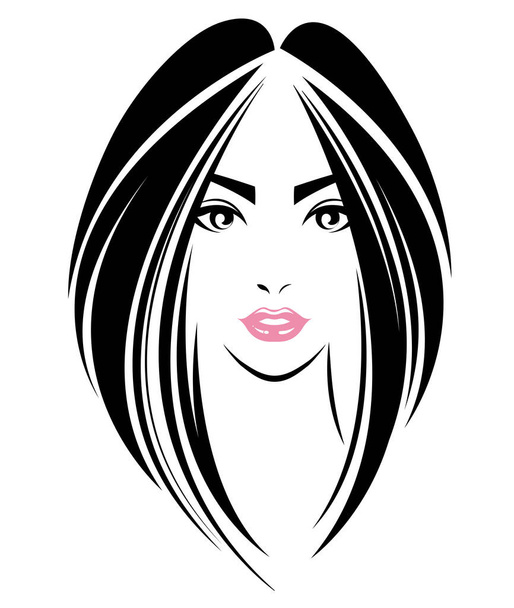 nők hosszú haj stílus ikon, logó nők arc fehér háttér - Vektor, kép