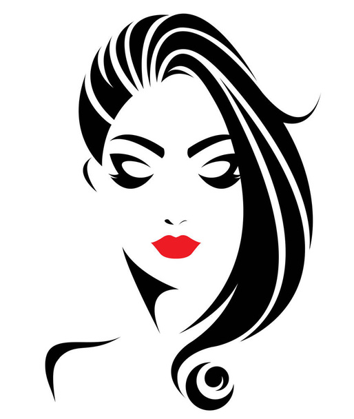 mulheres ícone de estilo de cabelo longo, logotipo mulheres rosto no fundo branco - Vetor, Imagem