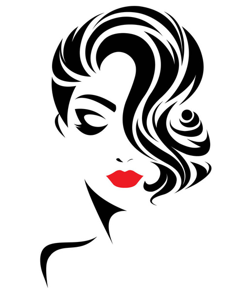 Frauen Kurzhaarstil-Ikone, Logo Frauen Gesicht auf weißem Hintergrund - Vektor, Bild