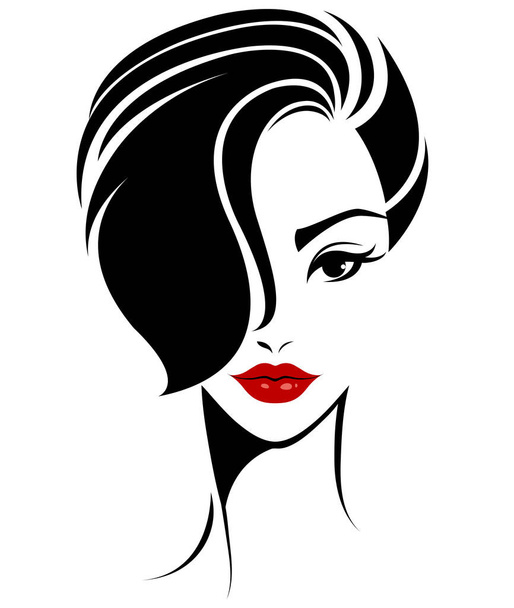 女性のショートヘアスタイルのアイコンロゴ女性は白い背景に顔を出し - ベクター画像