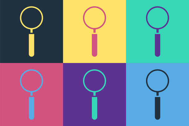 Pop art Magnifying glass icon isolated on color background. Search, focus, zoom, business symbol.  Vector Illustration. - Vector, Image